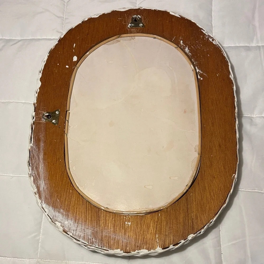Vintage White Wicker Oval Mirror